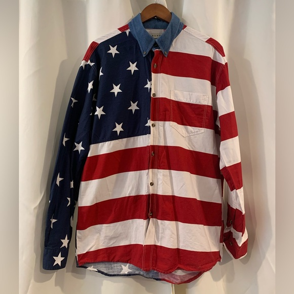 Roper Stars & Stripes US Flag Print Button Down Shirt Men‎ Size Large - Picture 1 of 4